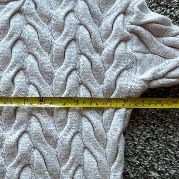 Cream/Baby Pink Small Cable Knit Sweater with Ribbed Neckline - Picture 5 of 6